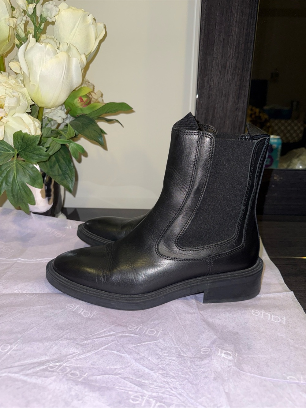Zara Black Leather Chelsea Ankle Boots US 7